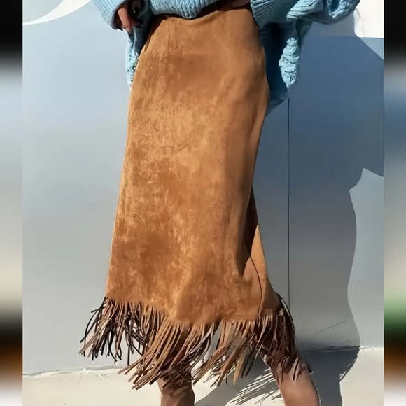 Dresses & Skirts - Women'S Elegant Flared Hem skirt - All-Season Chic Pants-skirt, Brown, for Casua